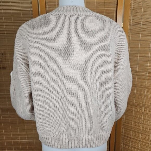 Chunky Teddy Bear Sweater Womens S Crochet Beige Cropped Cardigan Debut Animal - Picture 3 of 10